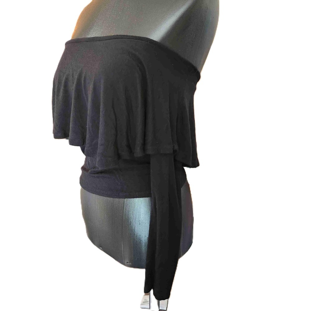 Milkyway Womens Black Off Shoulder Ruffle Long Sleeve Top Size Small